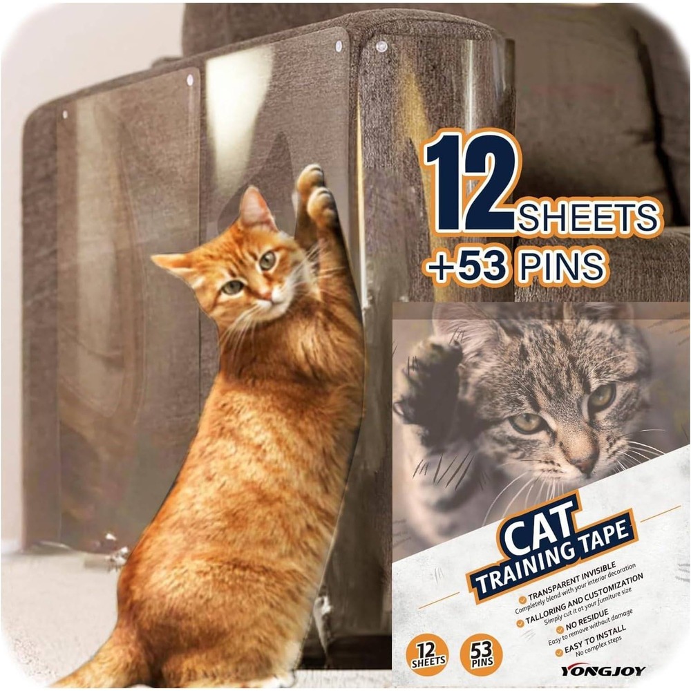 12 Pack Cat Scratch‎ Furniture Protector – Clear Couch Protector from Cat Claws